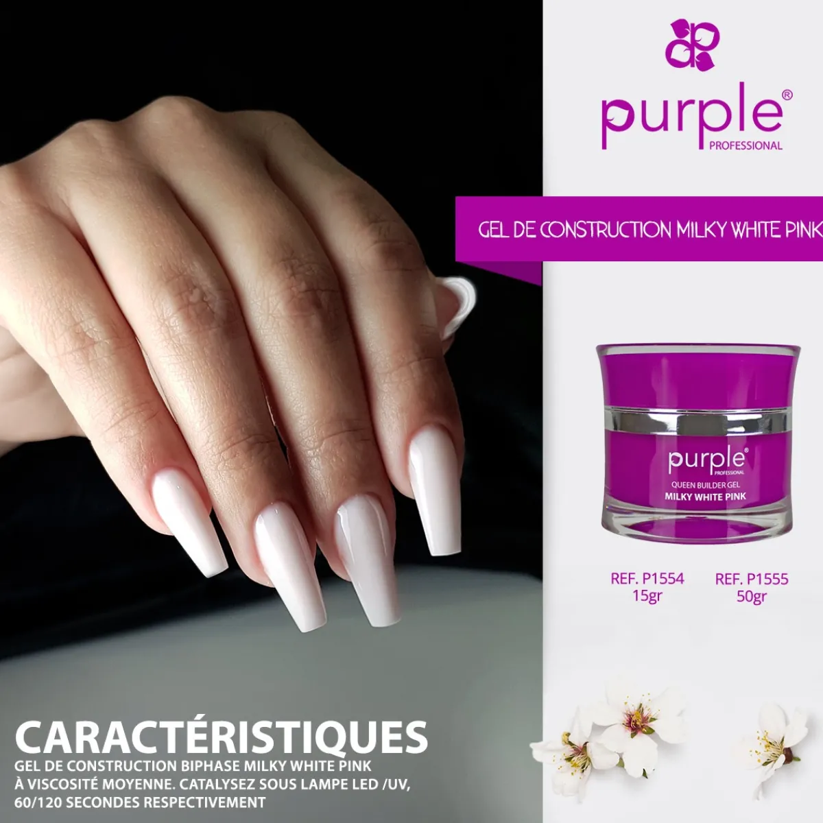 Gel de construction BUILDER GEL MILKY WHITE PINK - 15 gr | Purple Professional Outlet