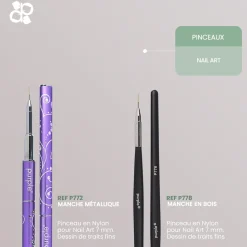 PINCEAU NAIL ART en Nylon Traits fins 7 mm - Manche métallique | Purple Professional Online